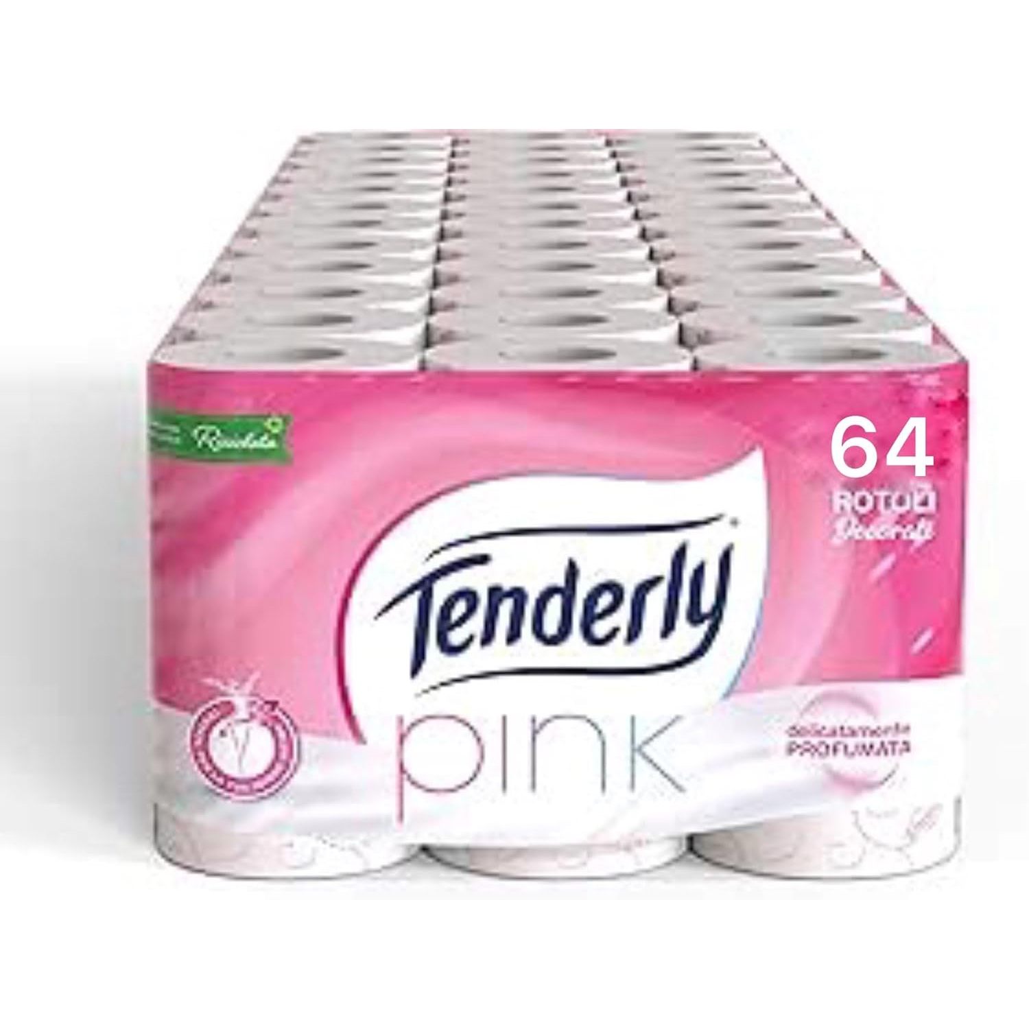 Tenderly Pink Carta Igienica, 64 rotoli, Decorata e profumata
