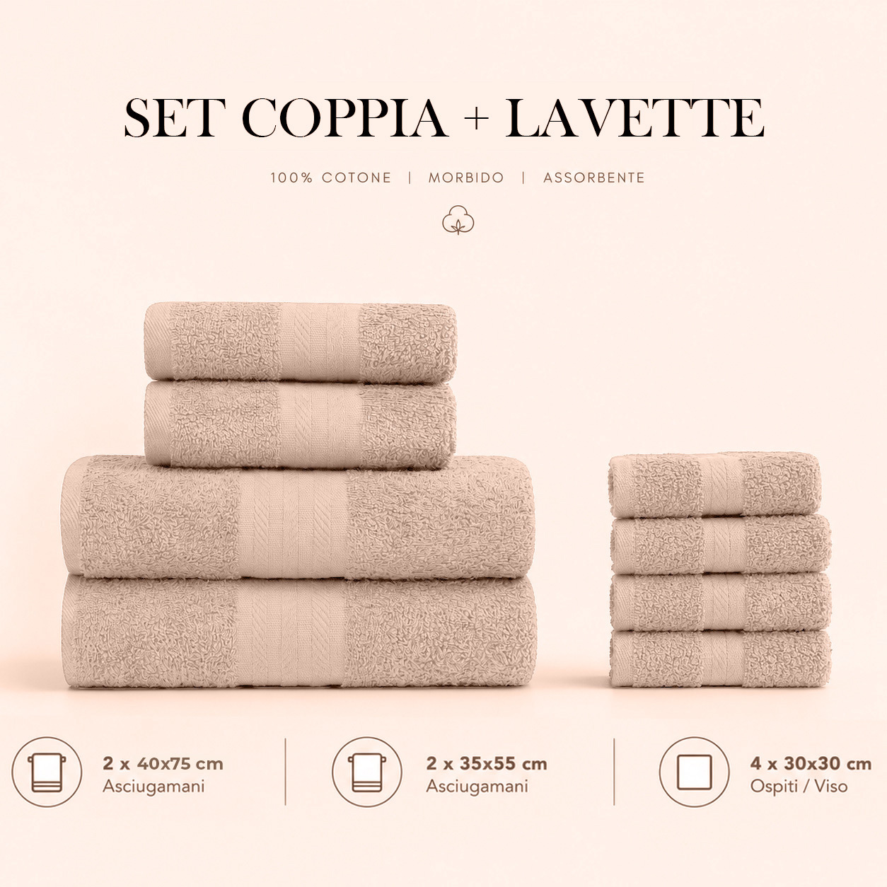 Asciugamani viso e mani in 100% Cotone – 8 Pezzi (2 Asciugamani…