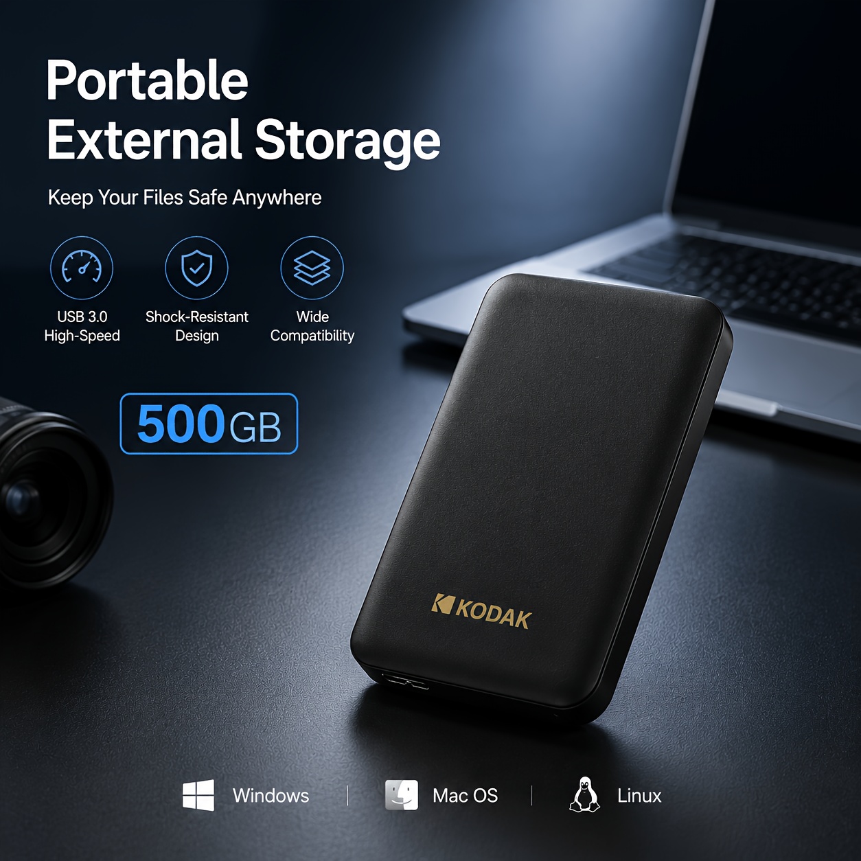 KODAK Disco Rigido Portatile Mobile 1TB/500GB per Cellulare…