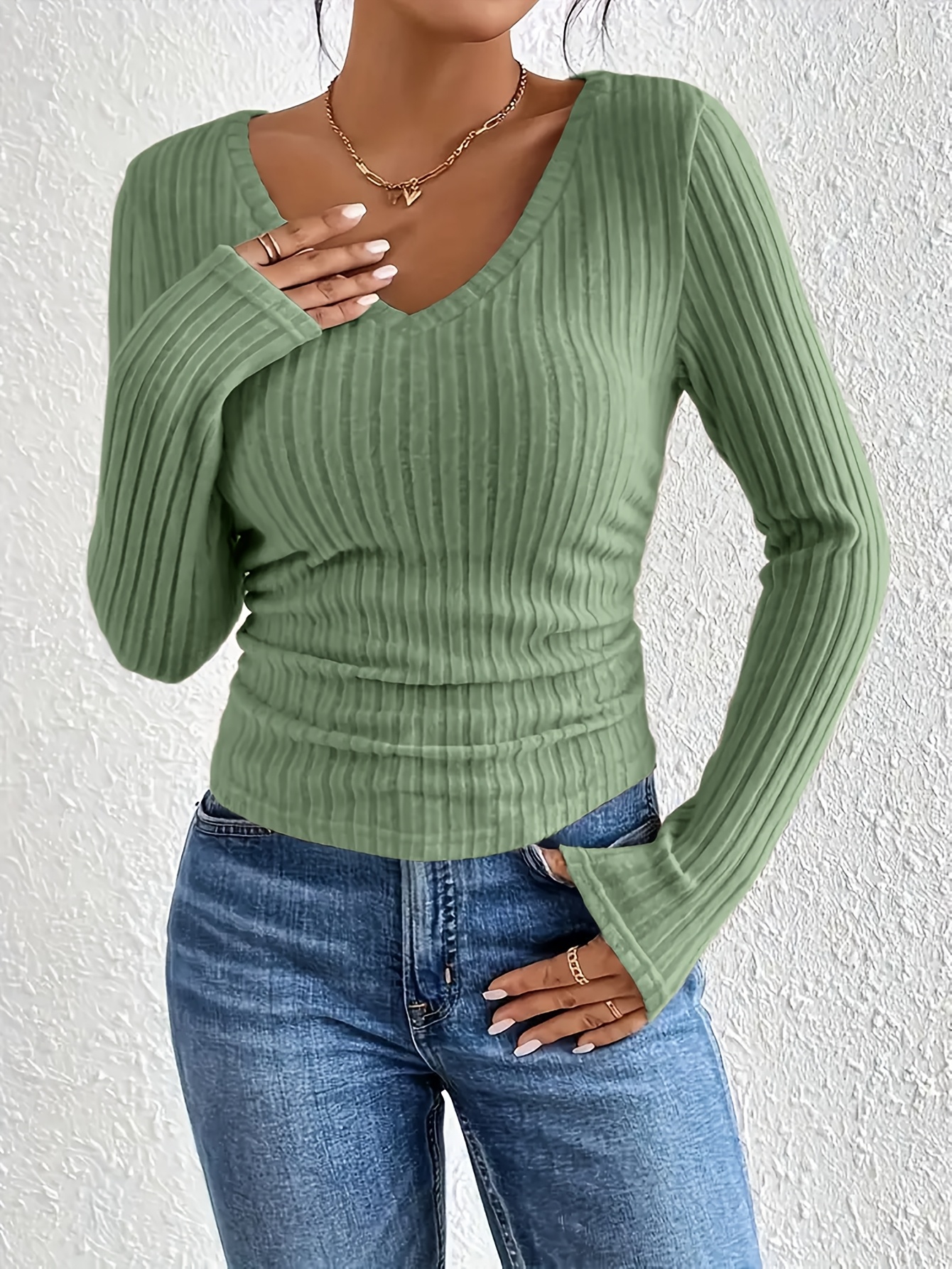 T-shirt da donna a maniche lunghe con scollo a V, girocollo…