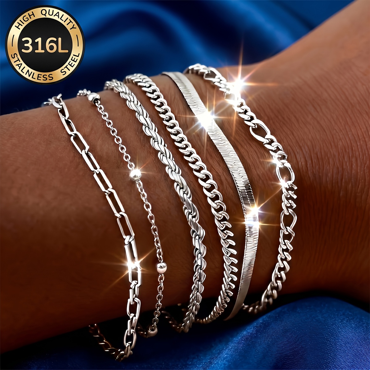 Set di 6 braccialetti in acciaio inossidabile 316L per donna…