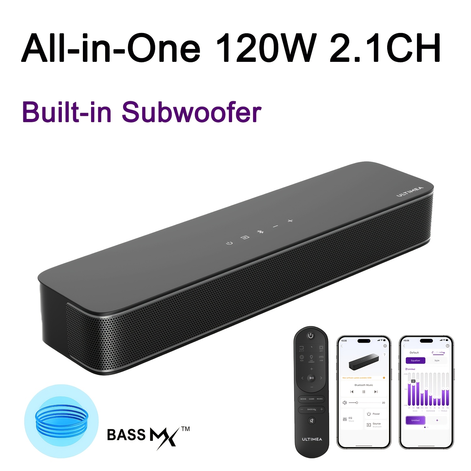 ULTIMEA Mini Soundbar a 2.1 canale con Subwoofer Integrato…