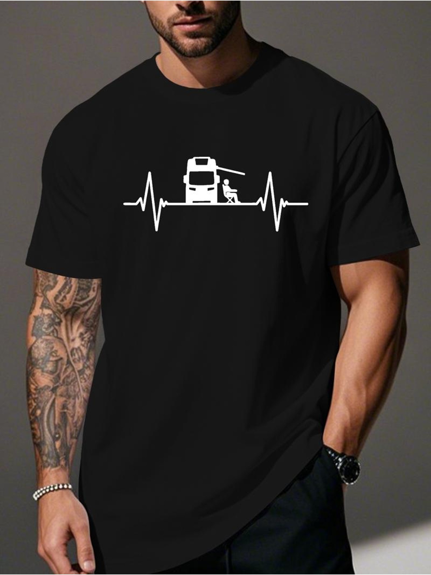 T-shirt da Uomo alla Moda in Rete Traspirante con Stampa Pesca…