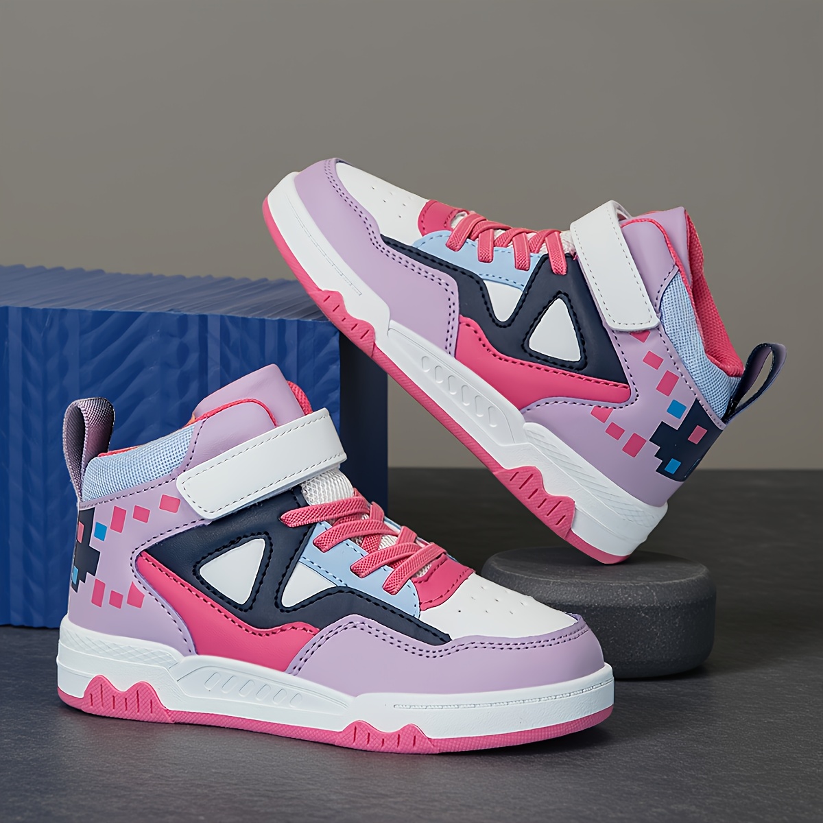 Scarpe da skate alte divertenti per bambini, design color-block…