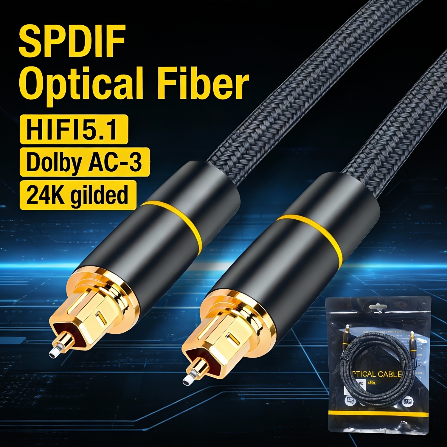 Cavo Audio Ottico Toslink Placcato Oro 24K, Cavo in Fibra…