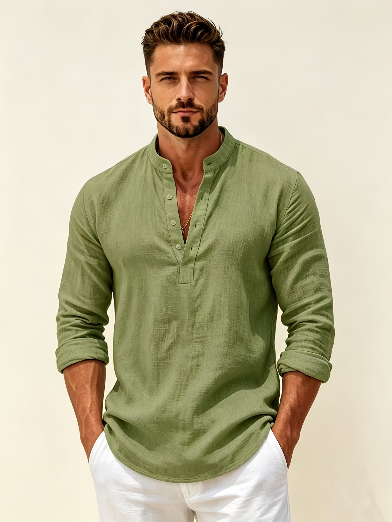 Camicia da uomo da viaggio per esterni in lino traspirante con…
