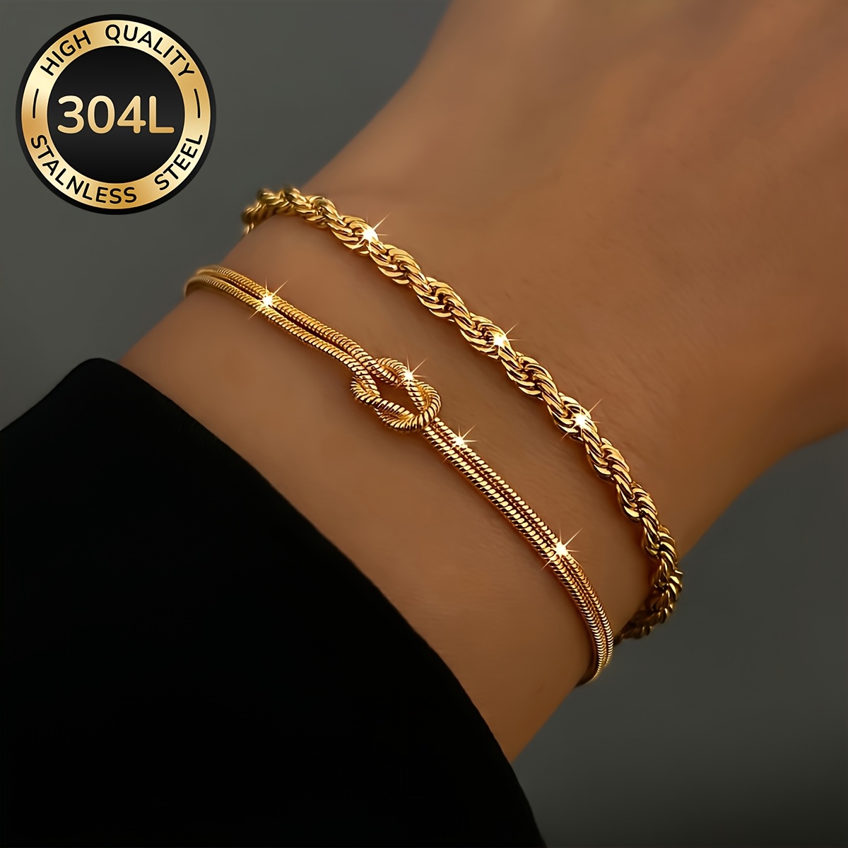 Set da 2 bracciali da donna placcati oro 18K in acciaio…