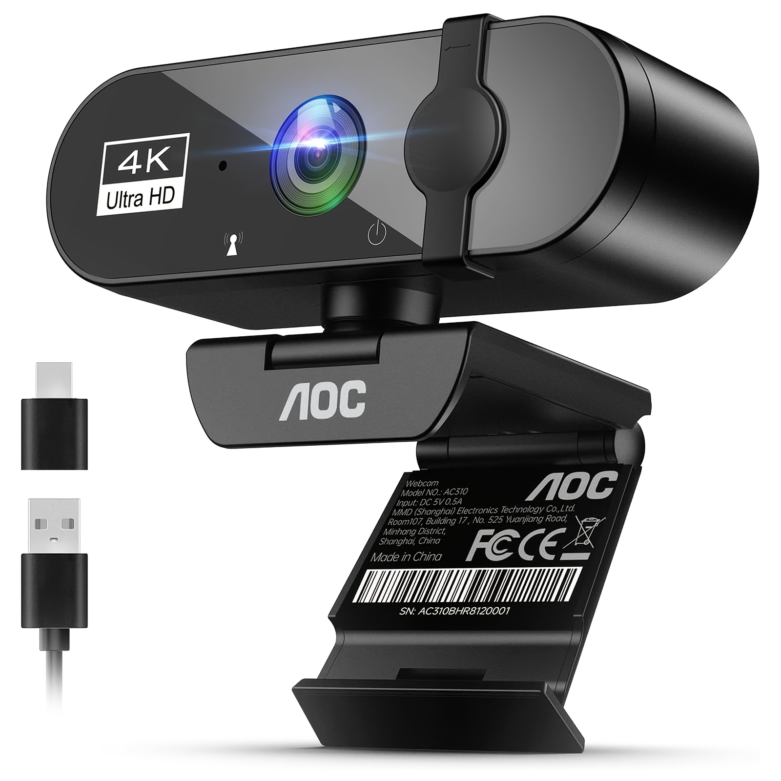 Webcam AOC 4K per pz con Microfono, Telecamera per Computer con…