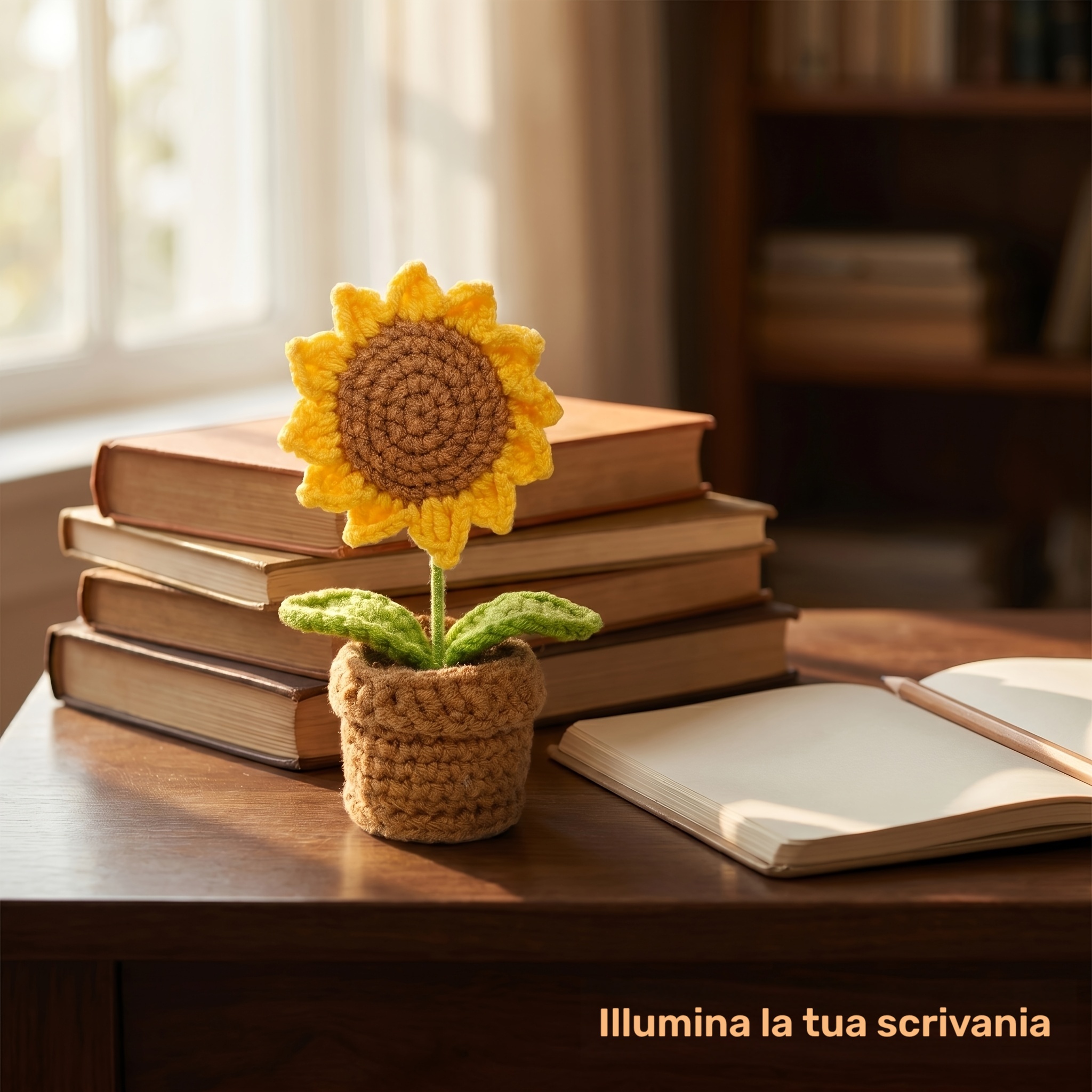 Pianta in vaso all'uncinetto, Girasole in vaso fatto a mano…