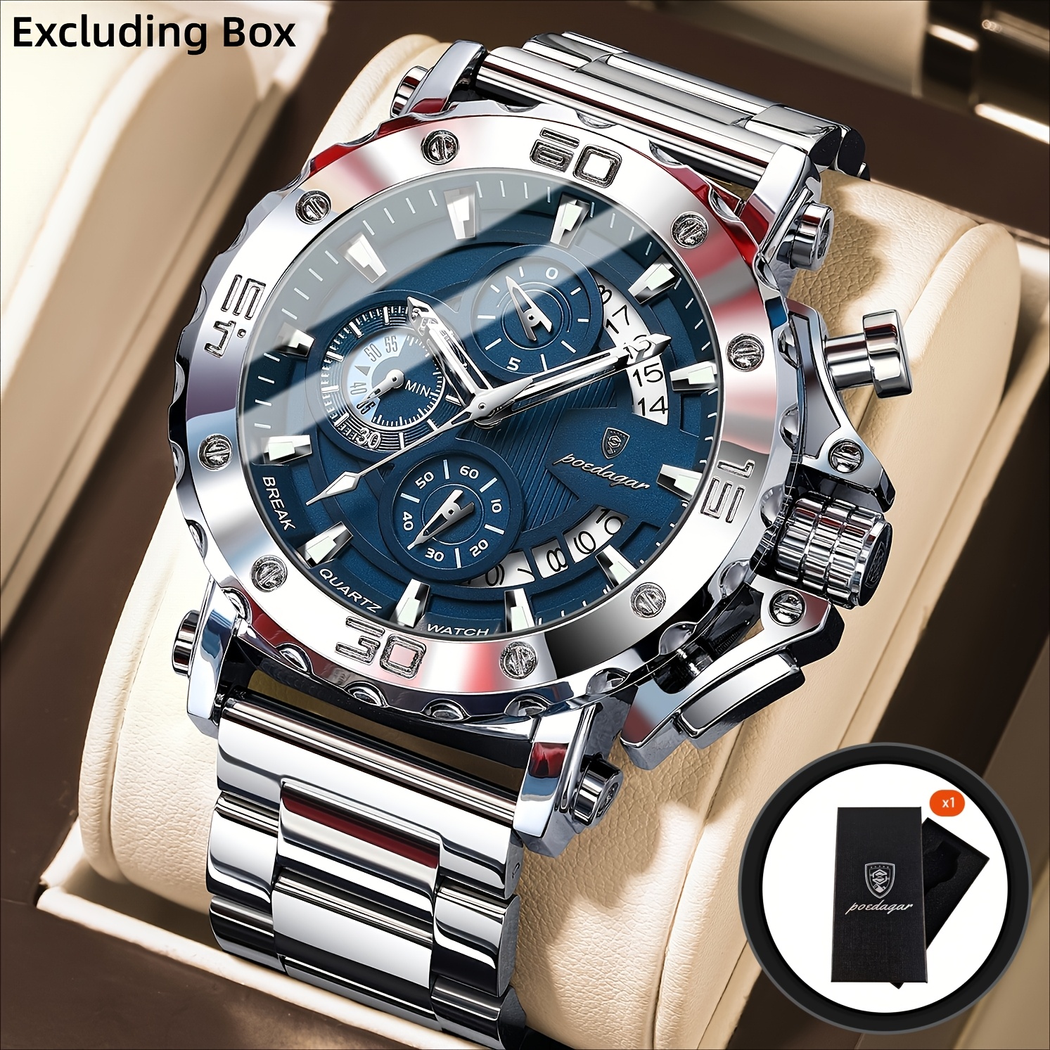 POEDAGAR Orologio al Quarzo in Acciaio Inox da Uomo Stile…