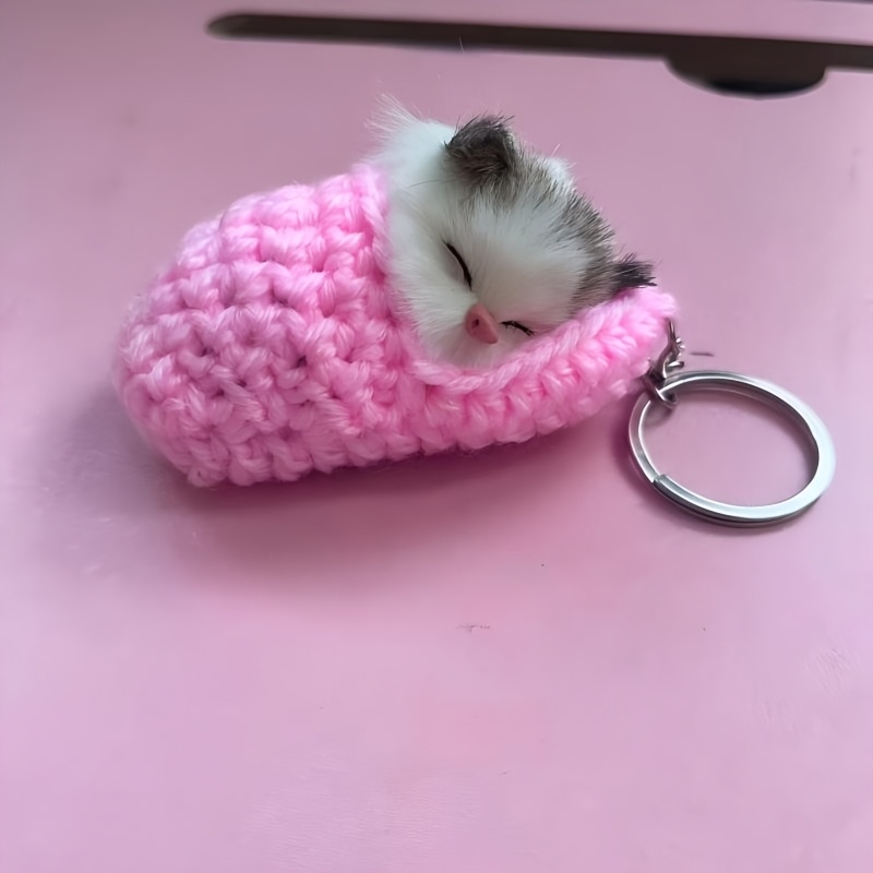 1 Portachiavi Peluche Gatto Addormentato con Pantofole Carine…