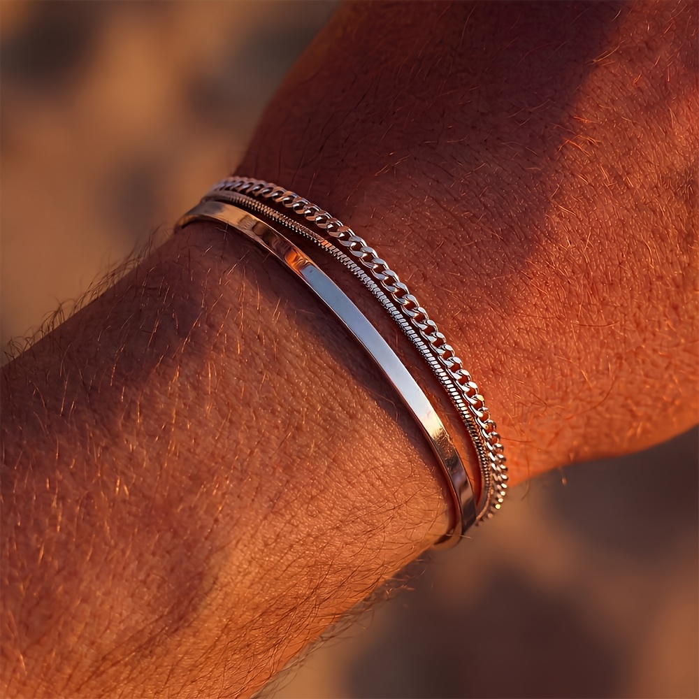 Set da 3 bracciali minimalisti da uomo in acciaio inossidabile…