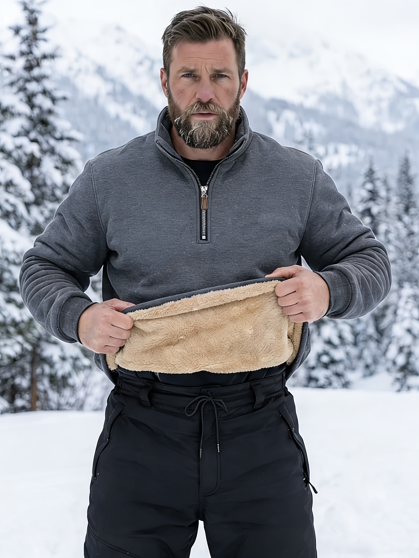 Felpa da uomo in pile invernale con mezza zip, pullover caldo e…