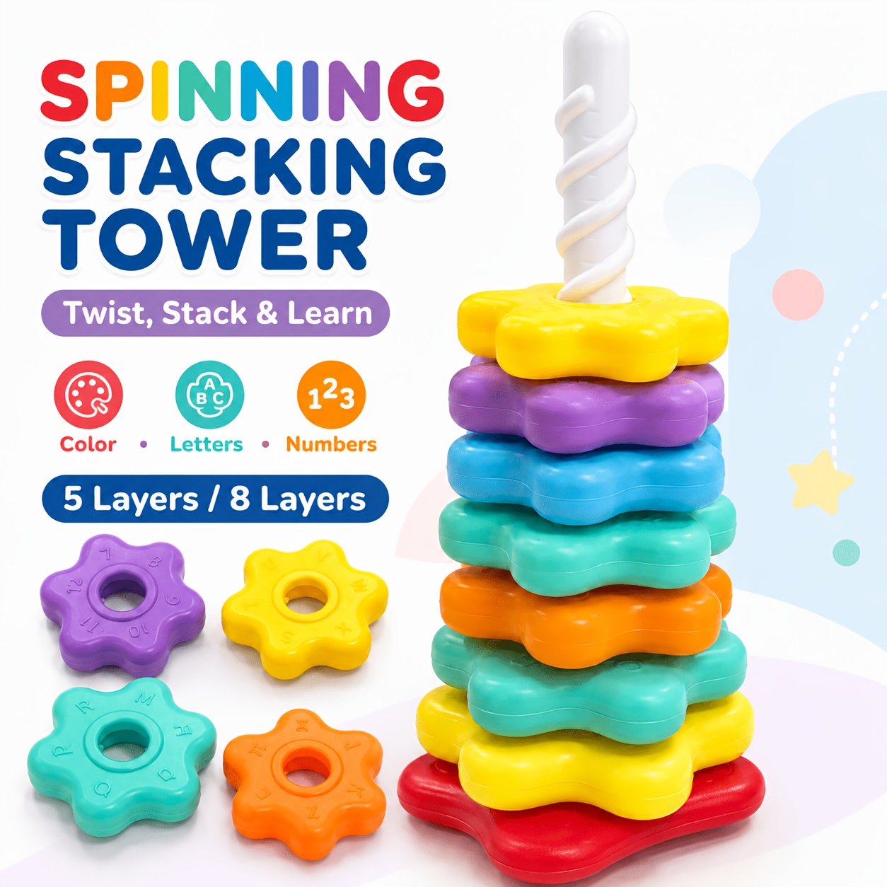 Giocattolo torre impilabile girevole arcobaleno per bambini…