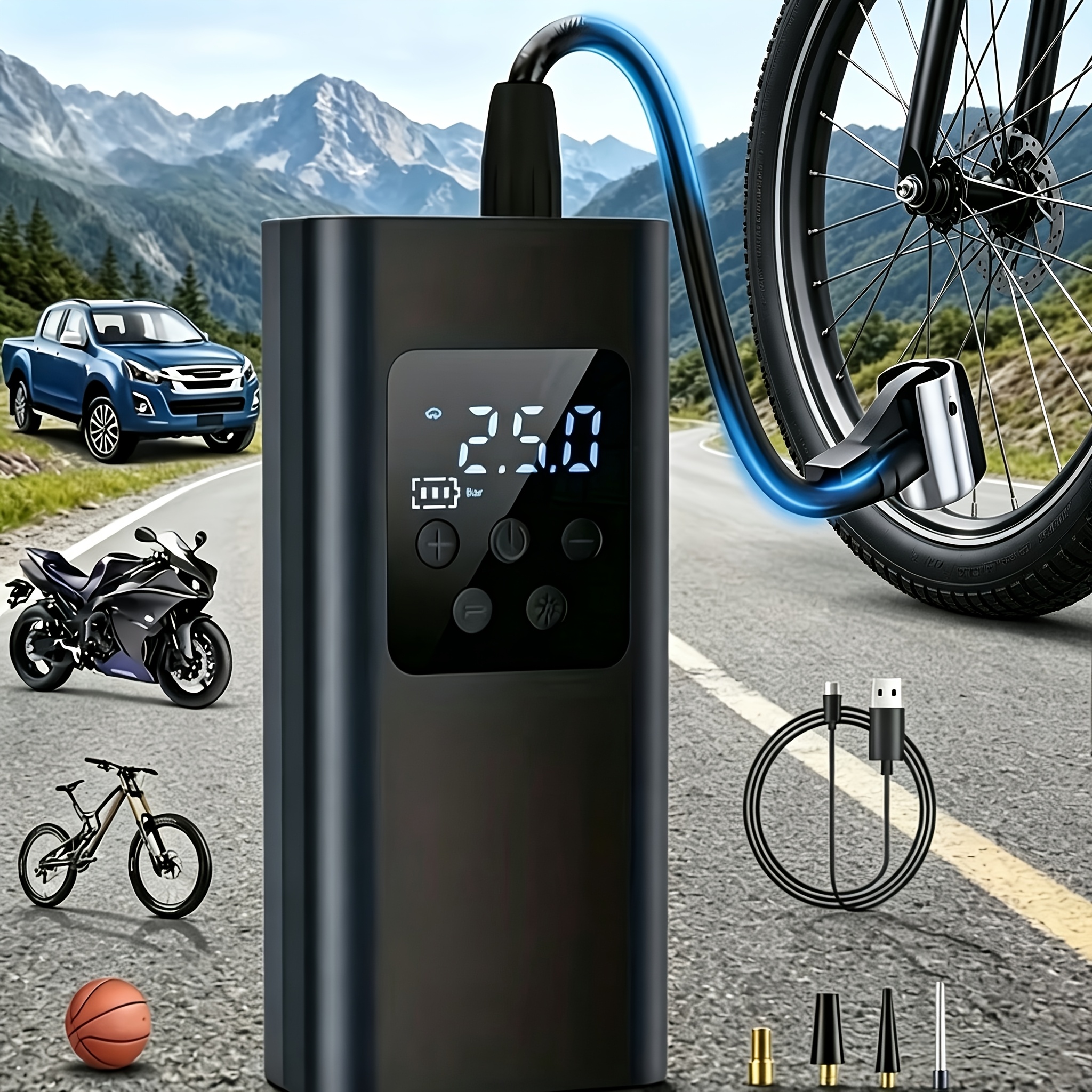 Gonfiatore portatile wireless per pneumatici bici 150PSI…