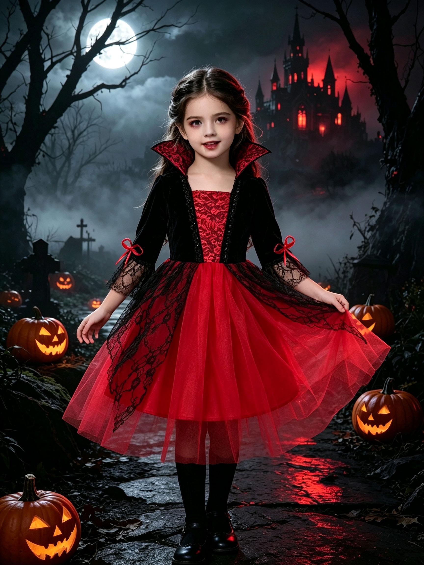 Abito da Halloween per bambine Castello Oscuro, Scollo Alto…