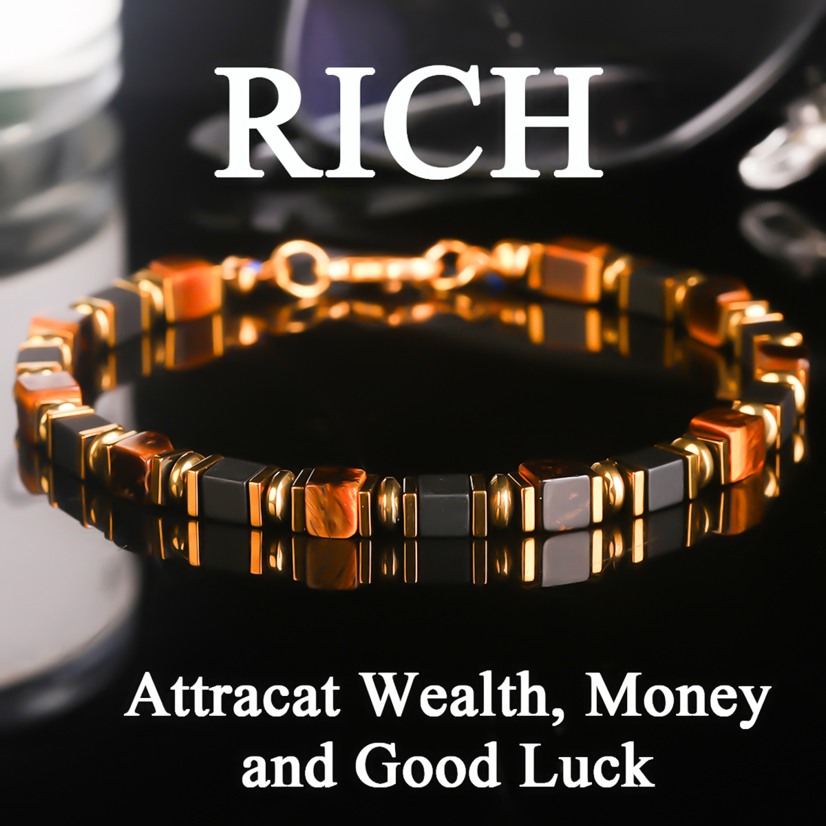 Bracciale della Ricchezza in Occhio di Tigre e Ossidiana…