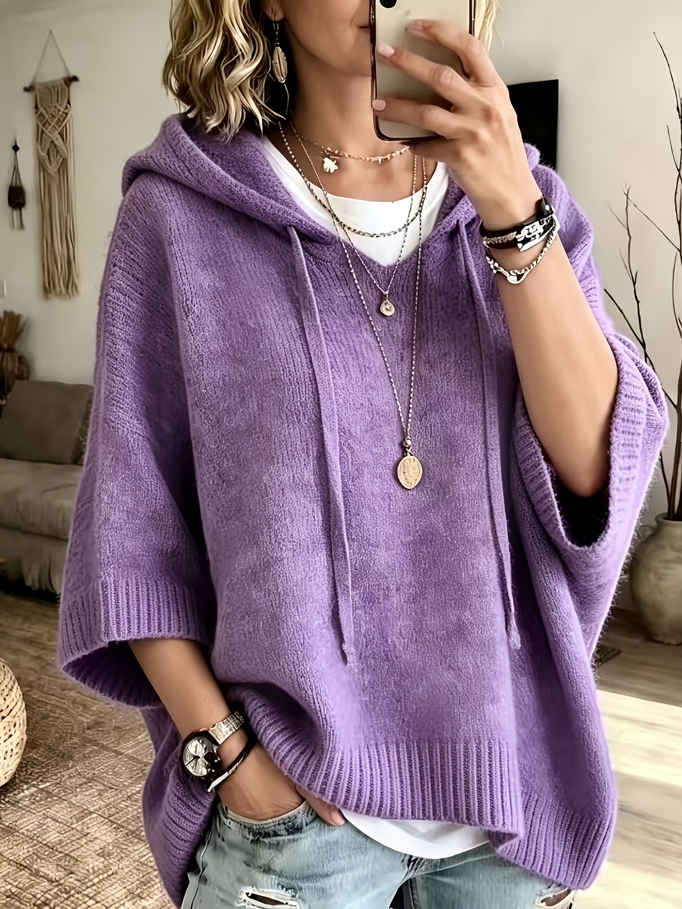 Felpa da donna elegante e casual con cappuccio, coulisse e…