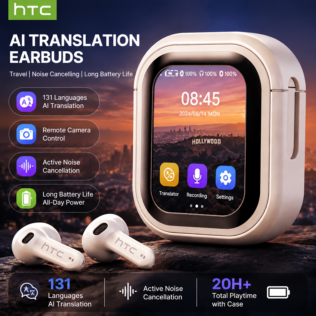 Auricolari con Traduzione Intelligente AI HTC, 2 Colori…