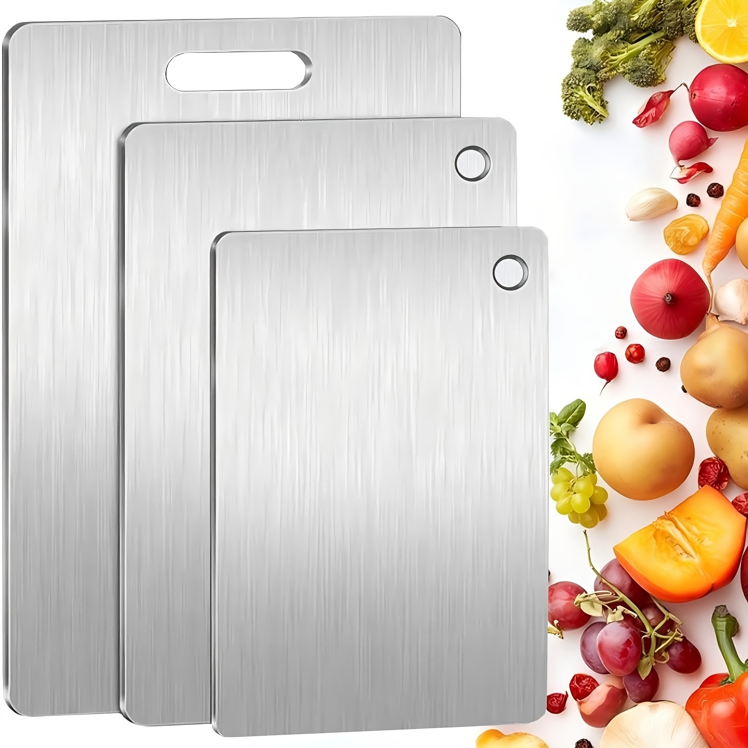 Set di 3 taglieri in acciaio inossidabile, design portatile…
