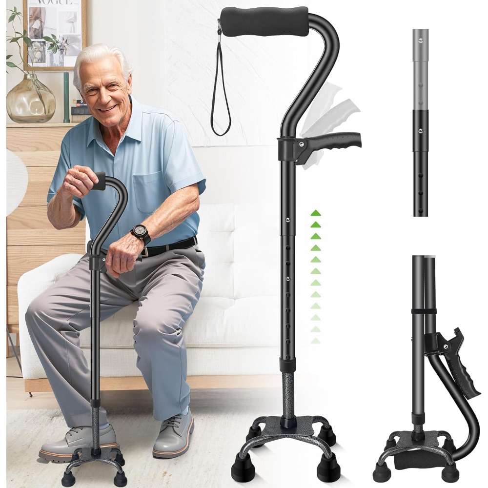 Bastone da passeggio moderno pieghevole a quattro gambe, 1 set…