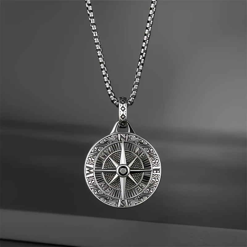 1pc Collana con ciondolo bussola retrò, accessorio hip-hop punk…