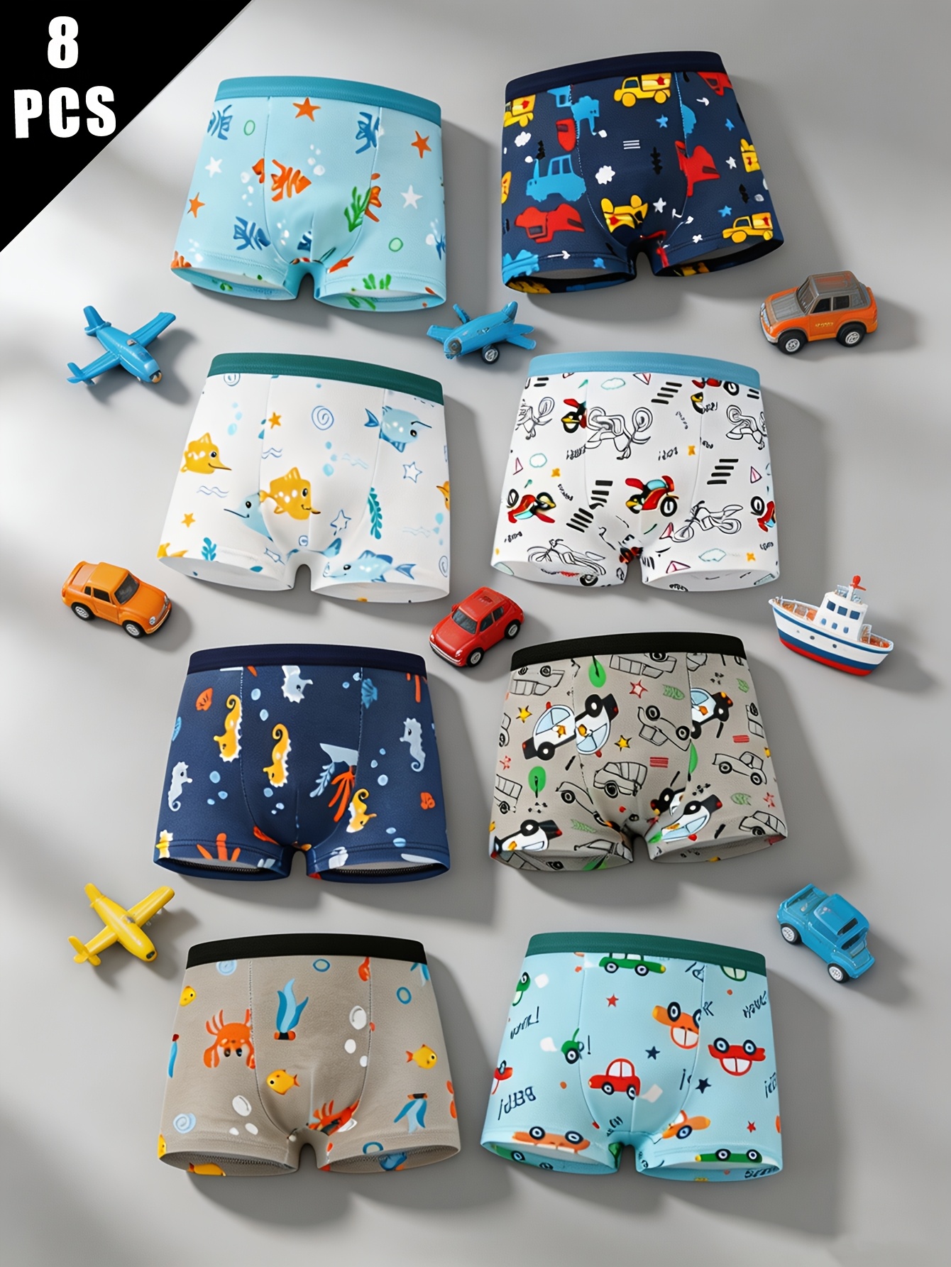 8 Pezzi Boxer Briefs per Ragazzi con Stampe di Auto e Aerei…