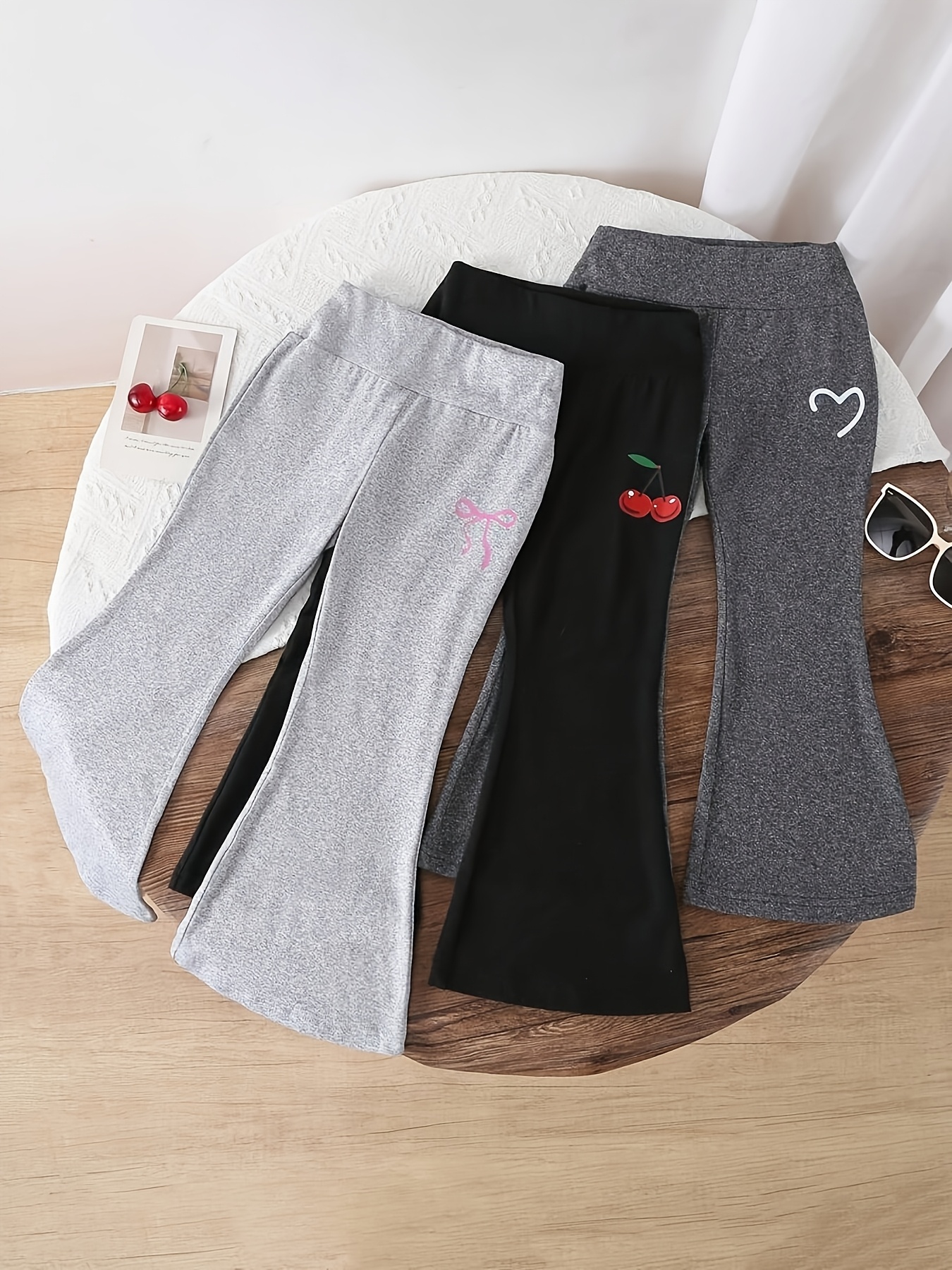 Pantaloni a zampa d'elefante stampati dolci da bambina, 3 pezzi…
