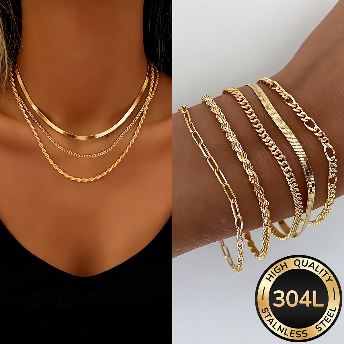 Set di bracciale e collana da donna in acciaio inossidabile…