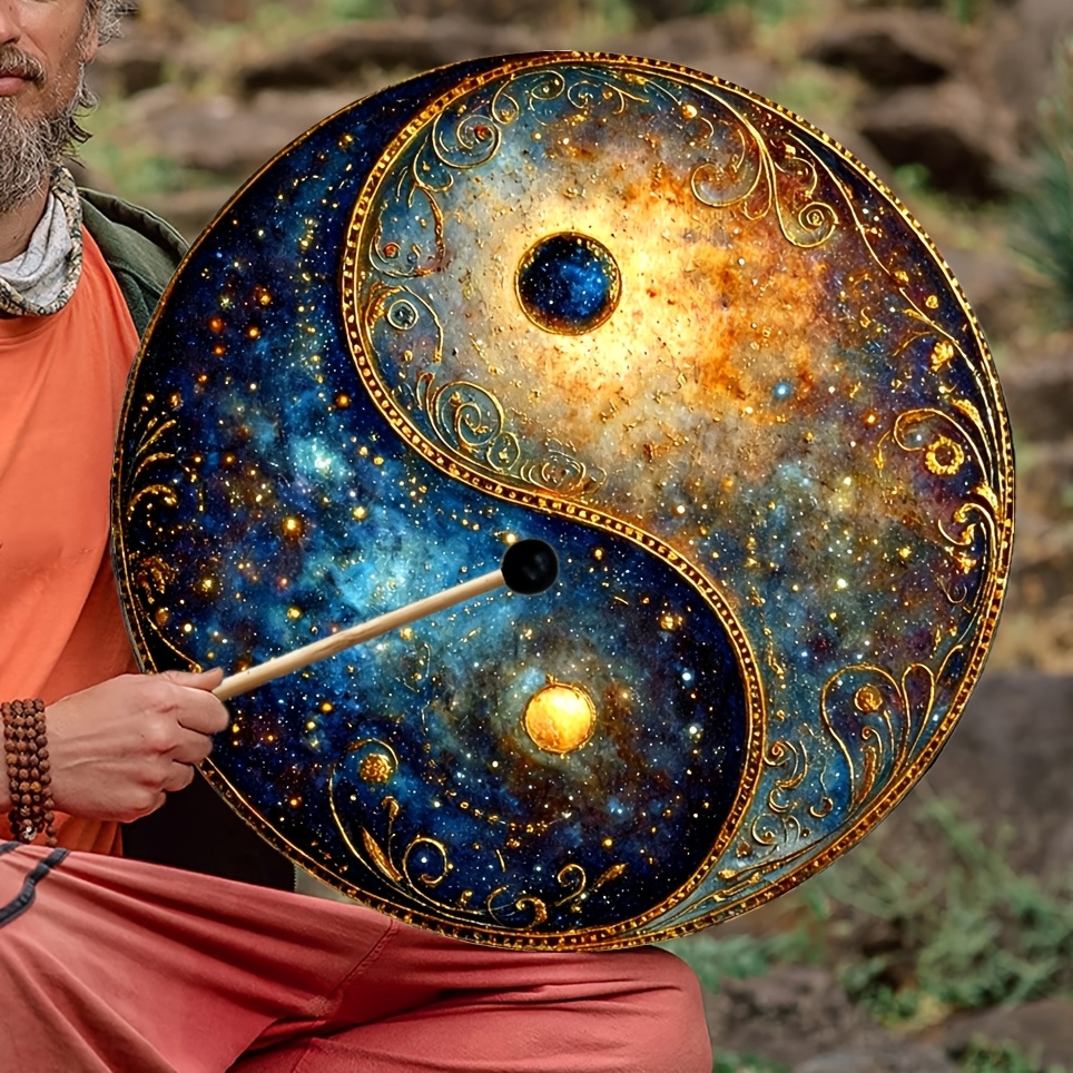 Tamburo a Mano Yin-Yang Fatto a Mano da 10 Pollici con Bacchetta…