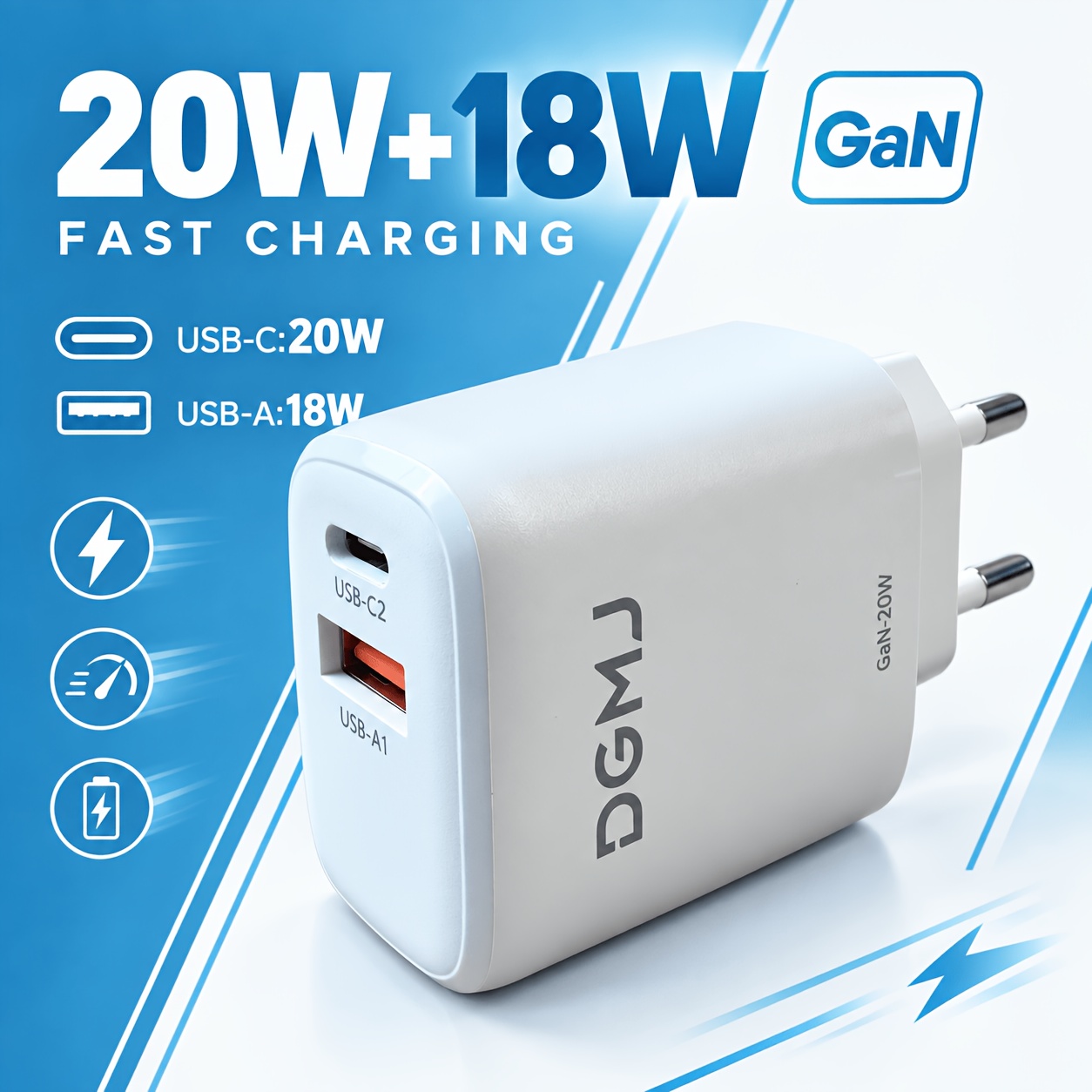 Caricatore da muro USB C 20W con spina UE, ricarica rapida GaN…