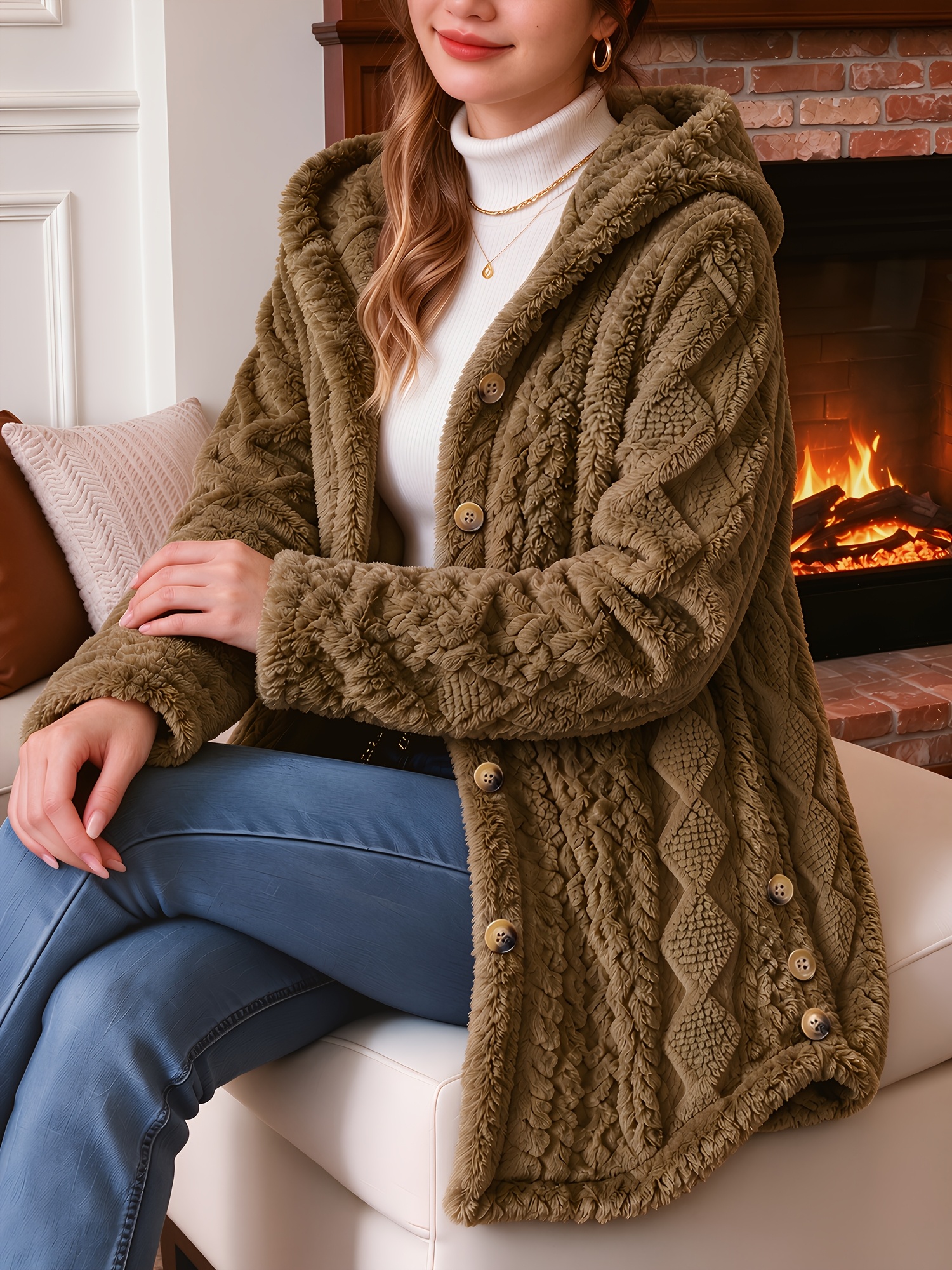 Cardigan con cappuccio in jacquard caldo e alla moda per autunno…