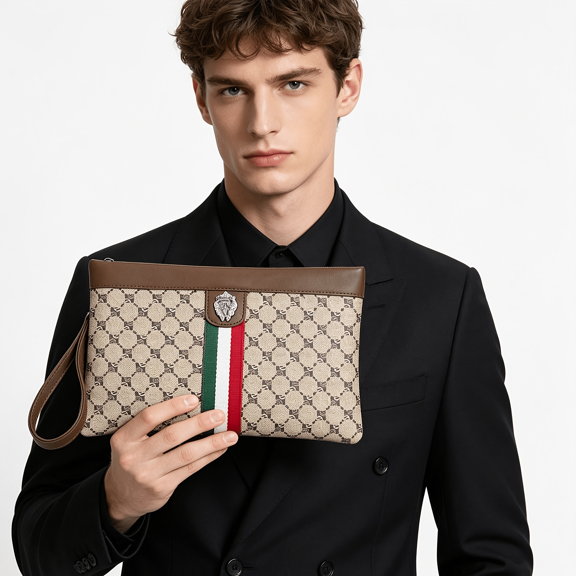 Pochette da uomo con cinturino da polso, organizer con zip a…