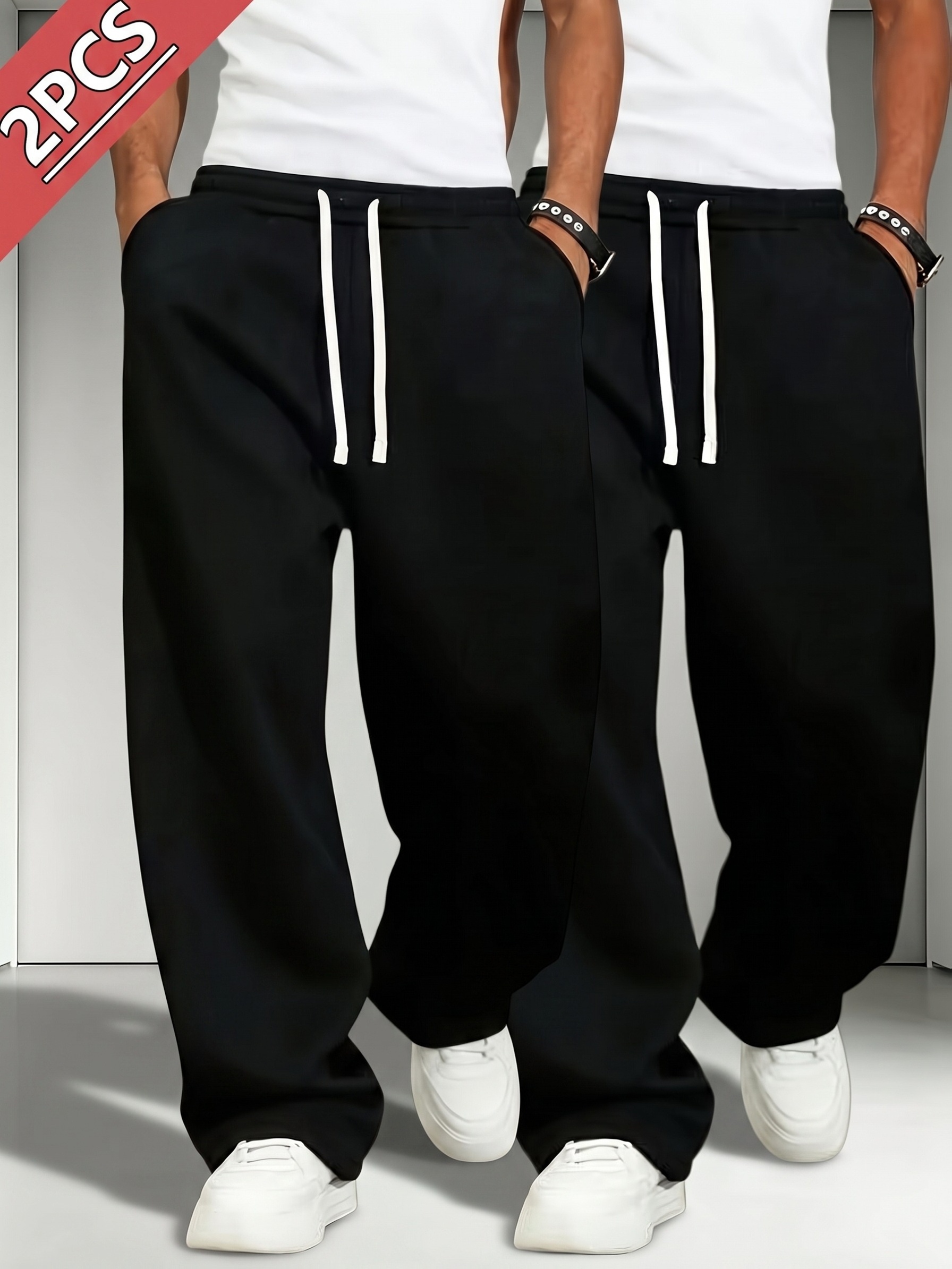 2 pezzi Pantaloni sportivi da uomo con coulisse in vita…