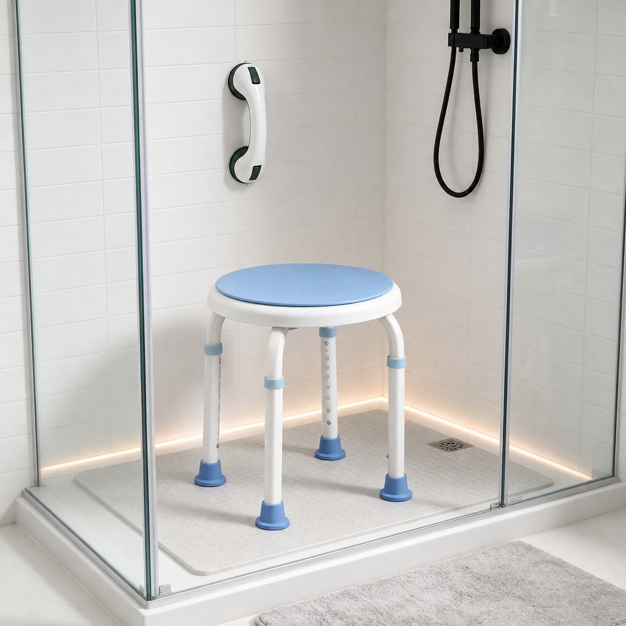 Set sgabello da doccia girevole a 360° con maniglia di sostegno…
