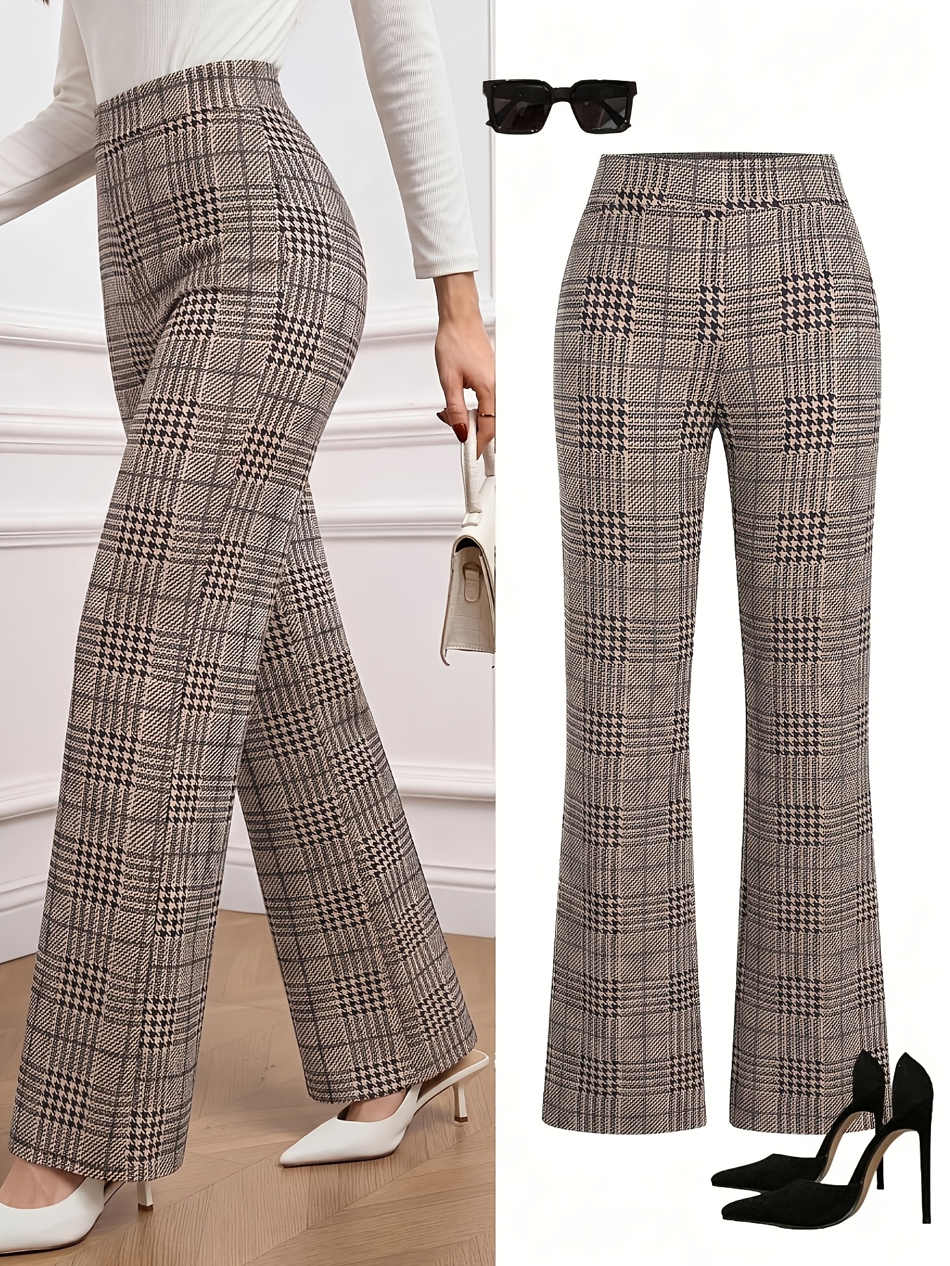 Pantaloni elasticizzati da donna con stampa a quadri classica…