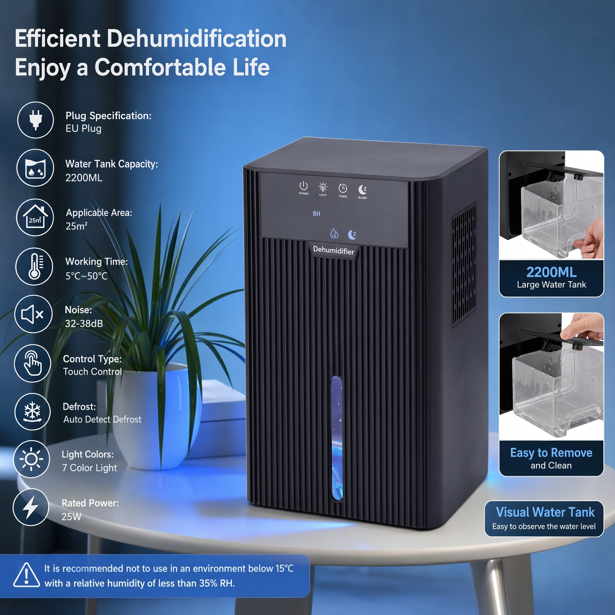 Deumidificatore portatile silenzioso da 2200ML per la casa, mini…