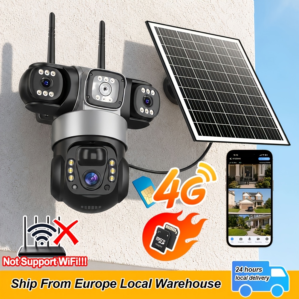 Telecamera di sicurezza solare 4G a 4MP con triplo obiettivo…