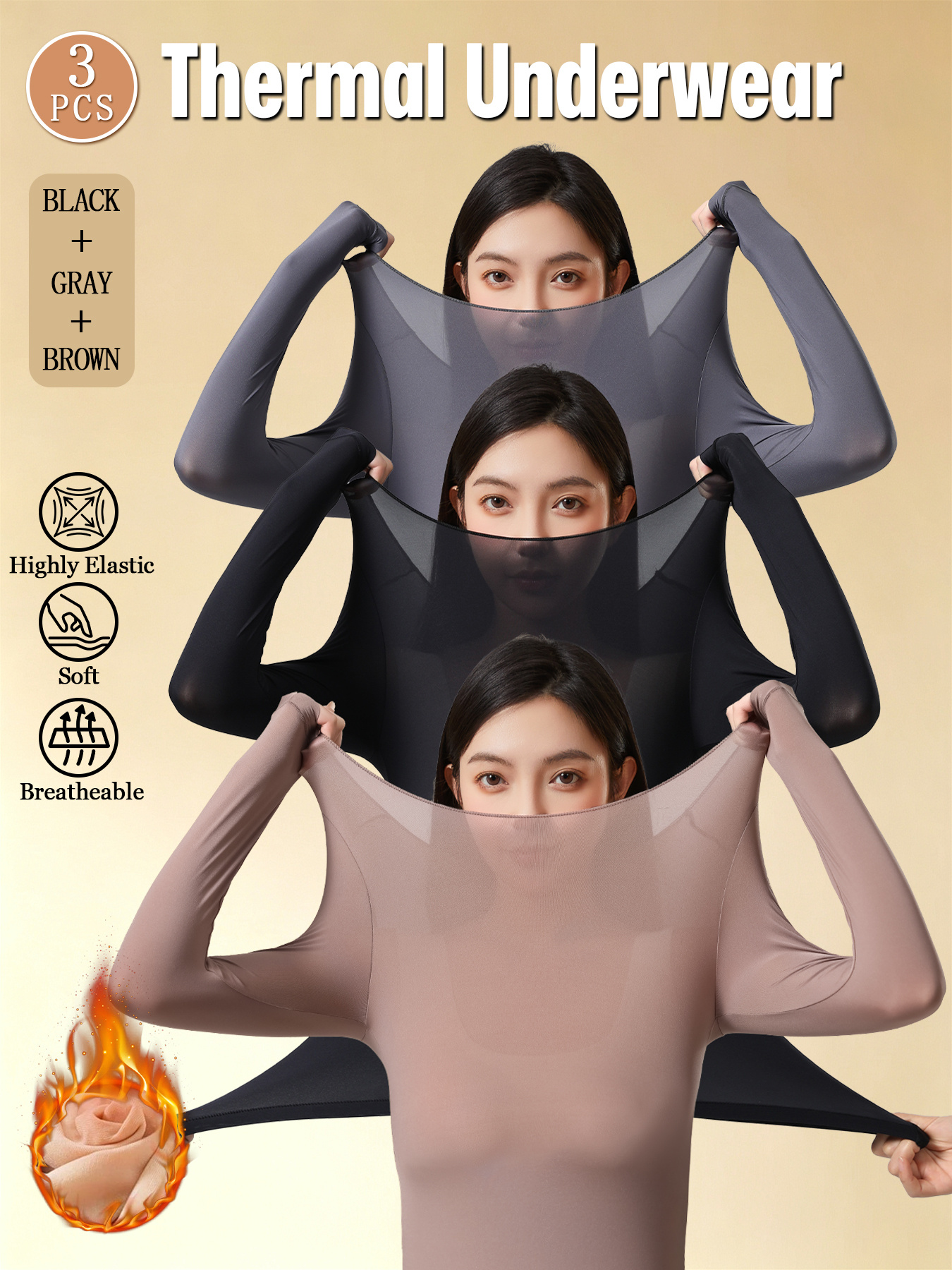 3 pezzi Maglie termiche da donna autunno/inverno in maglia senza…