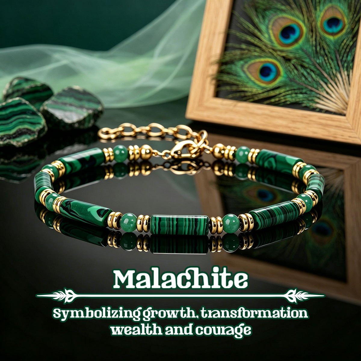 Bracciale con perline di malachite da 6mm per uomo e donna…