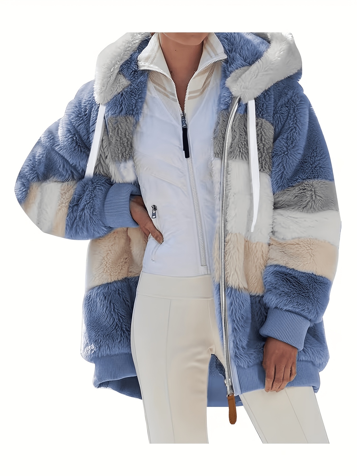Giacca felpata color-block, casual con cappuccio, zip, coulisse…
