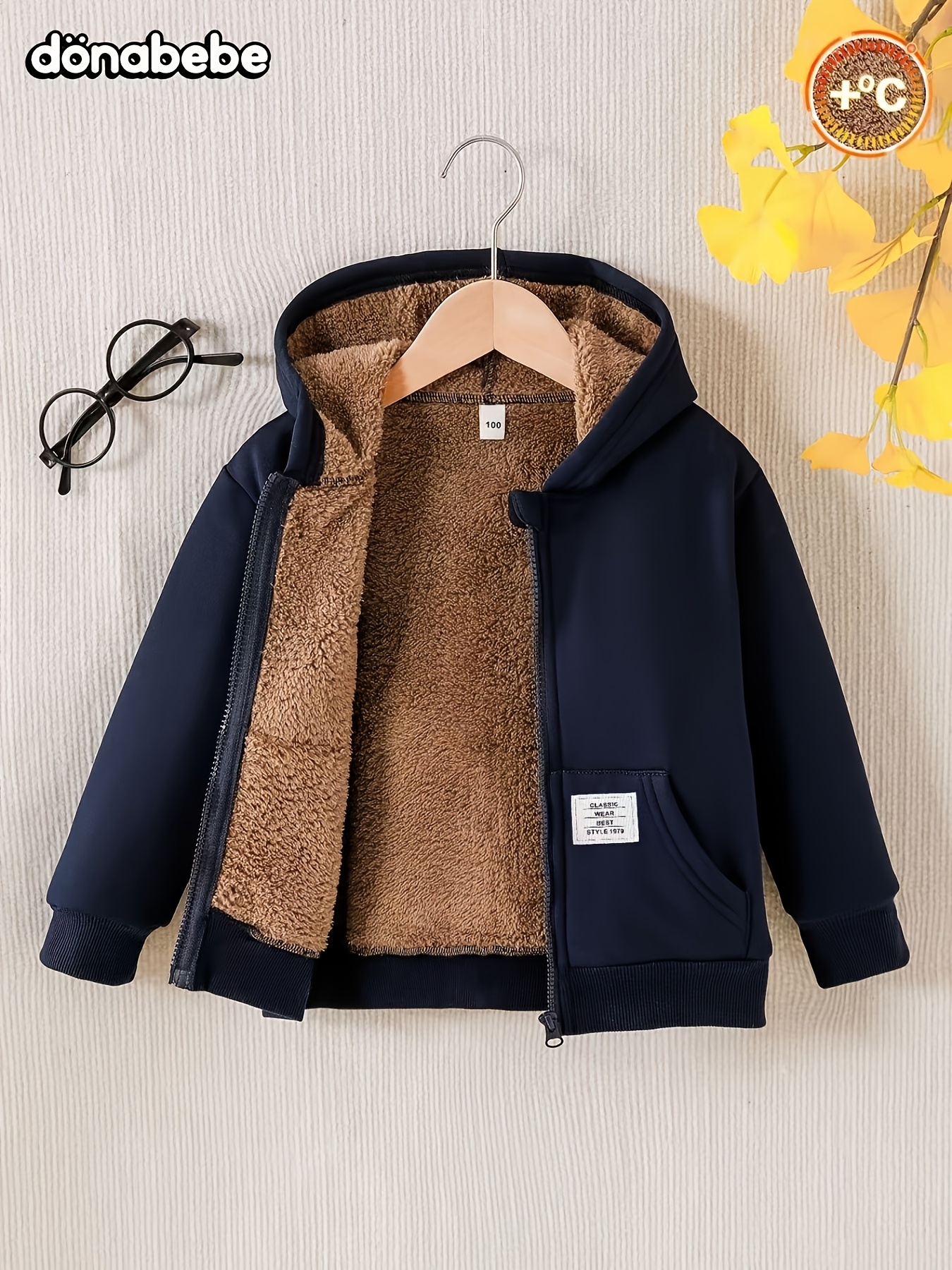 Giacca con cappuccio e zip in pile spesso e caldo per…