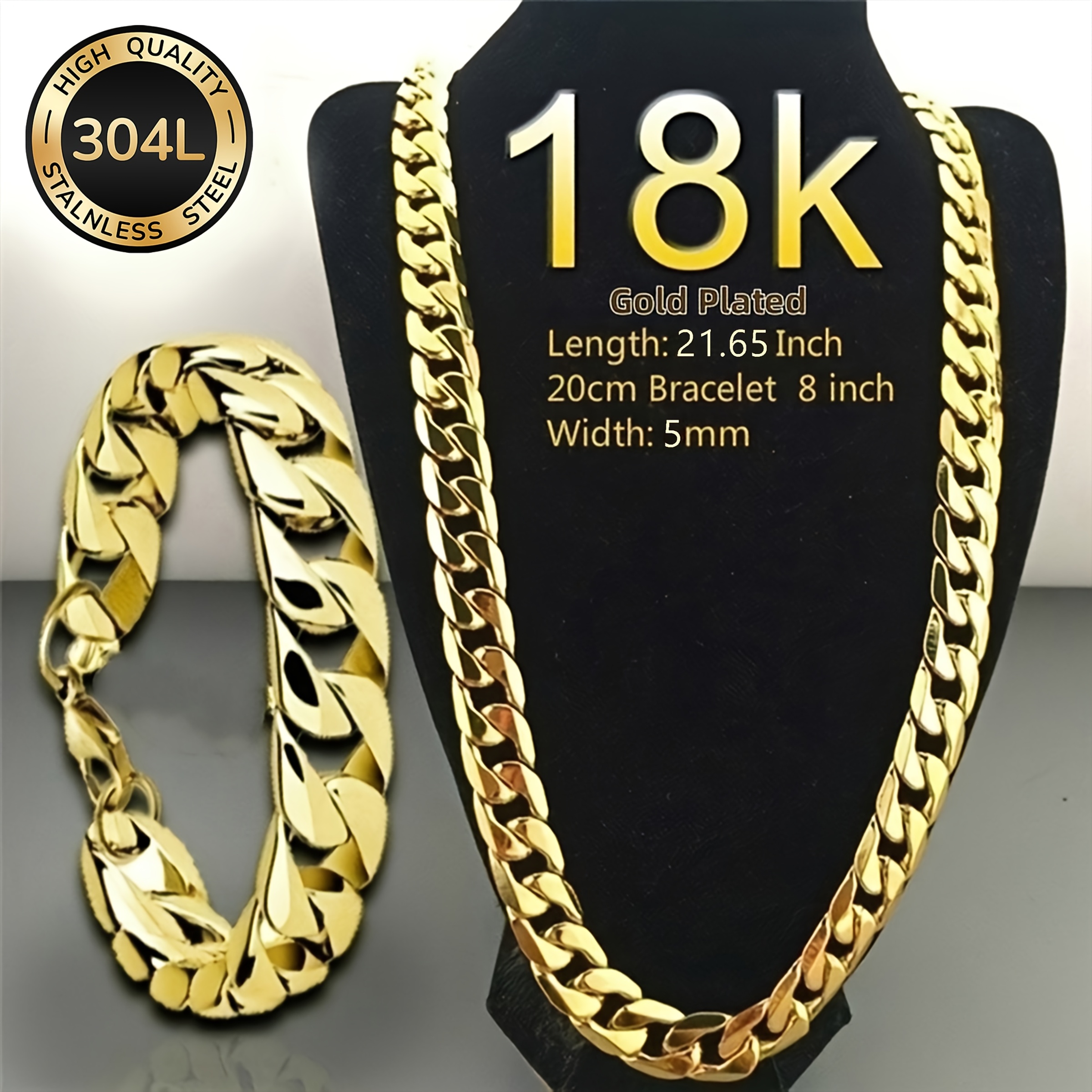 Set di 2 pezzi di collana e bracciale da uomo in acciaio…