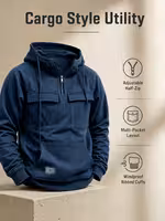 Felpa da uomo a mezza zip con cappuccio, maniche raglan vintage…