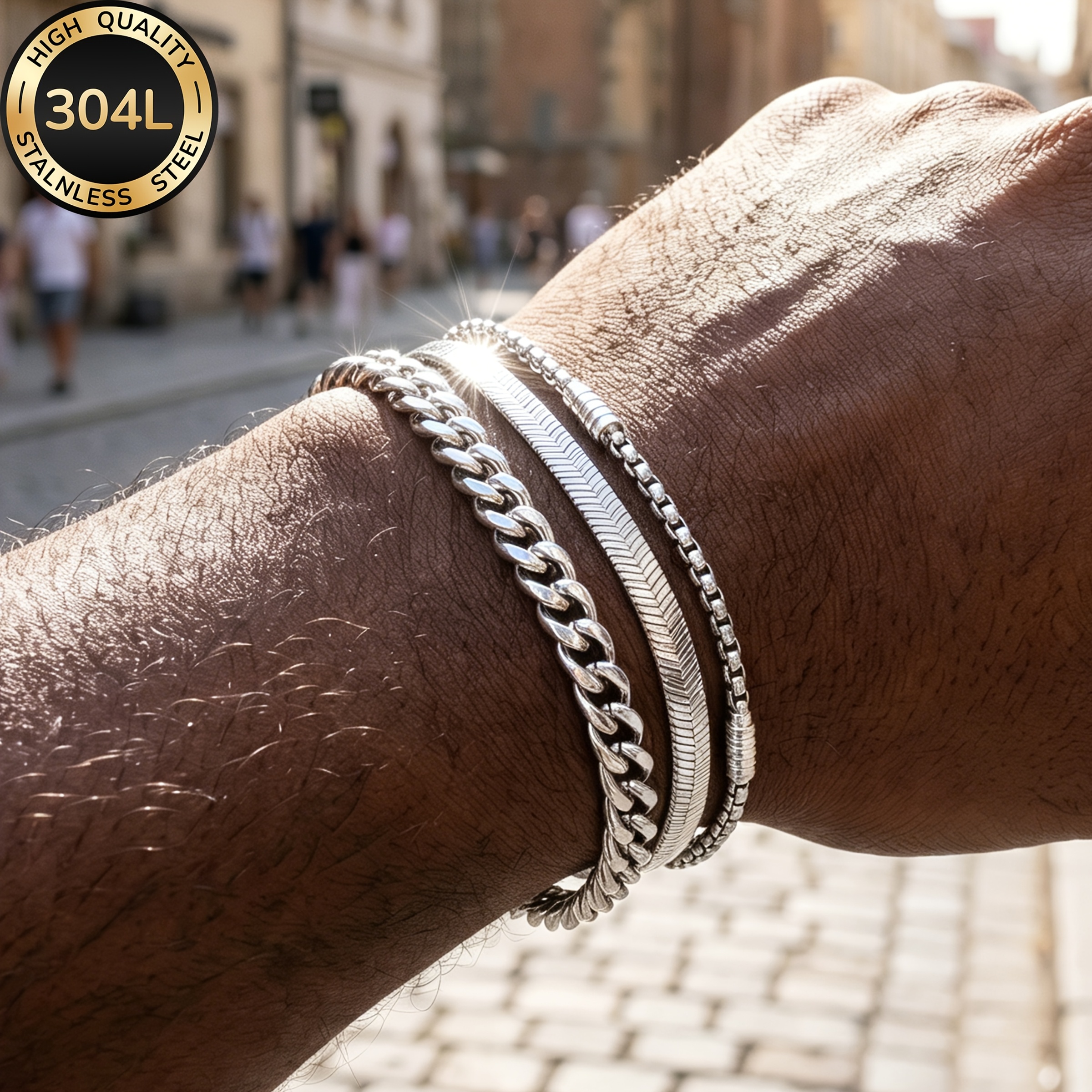 Set di 3 braccialetti in acciaio inossidabile 304L, impermeabili…