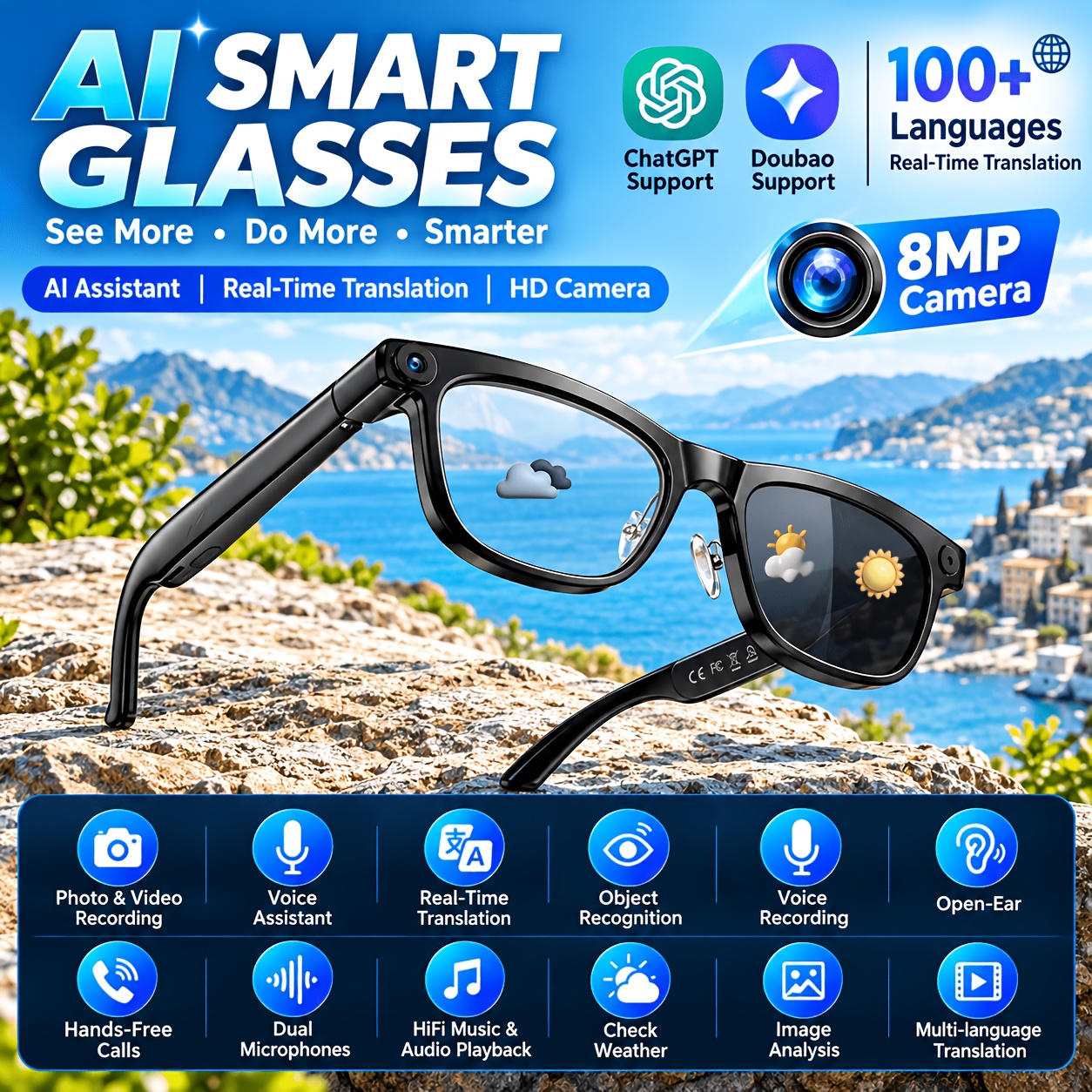 Occhiali con fotocamera smart 2026, dotati di assistente AI…