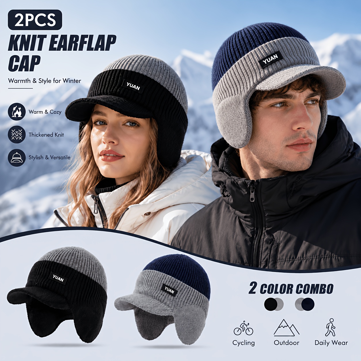 2 pezzi Cappelli invernali a calotta con paraorecchie per uomo e…