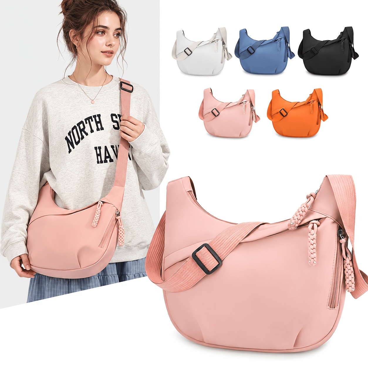 Borsa Hobo da Donna in Tessuto Oxford - Borsa a Tracolla Casual…