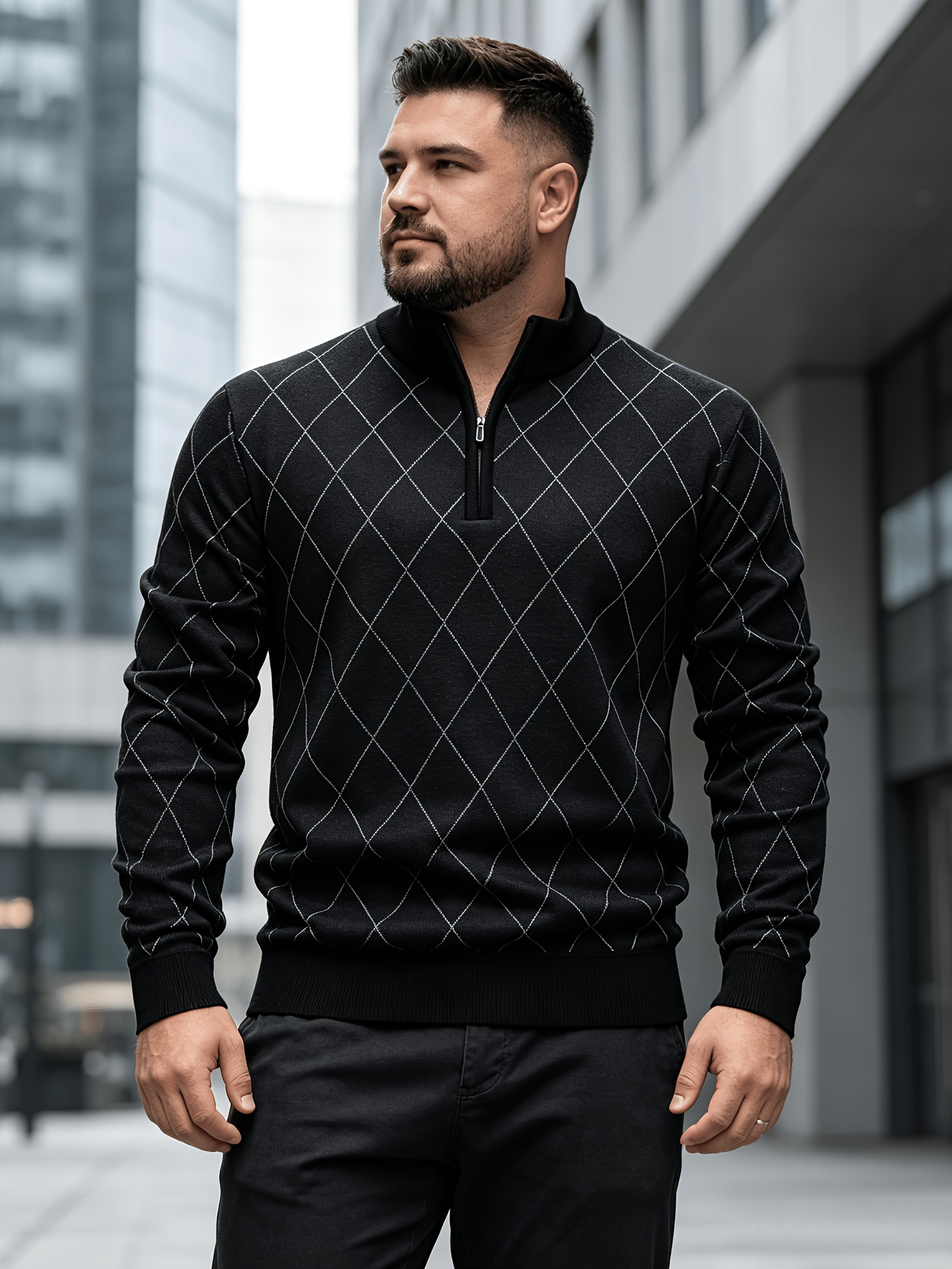Maglione Argyle da Uomo Taglie Forti Grande e Alto con Zip a…