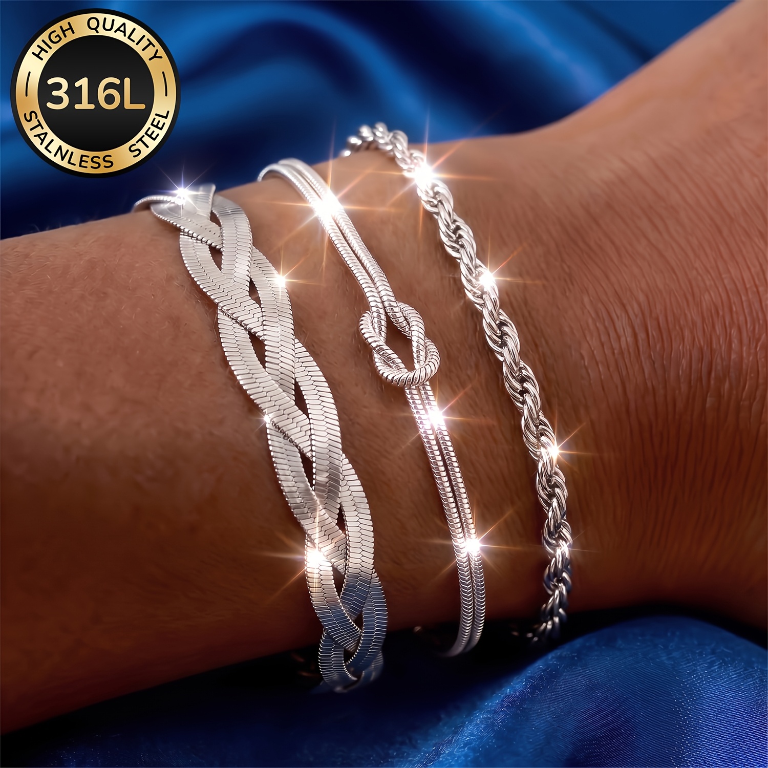 Set da 3 braccialetti da donna in acciaio inossidabile 316L…